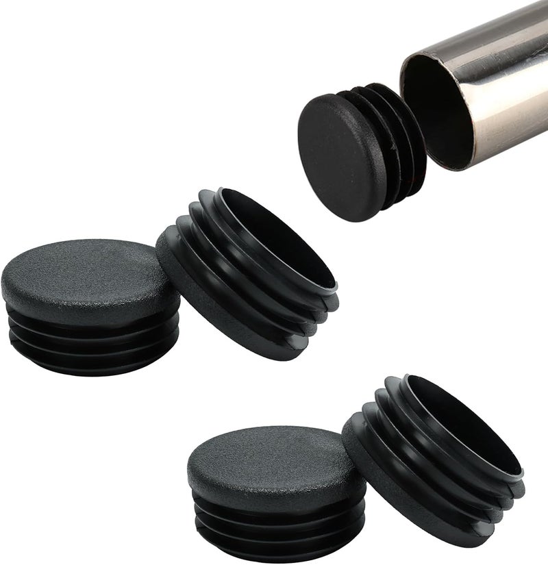 BOPOREAE 4 Pack 1-3/4" (45 mm) OD Ribbed Plastic Hole Plugs, Round Ribbed Metal Tubing End Caps, Glide Insert Furniture & Fence Finishing Plugs, Durable & Noise Reduction Plastic Pipe Plug, Black - Image 1